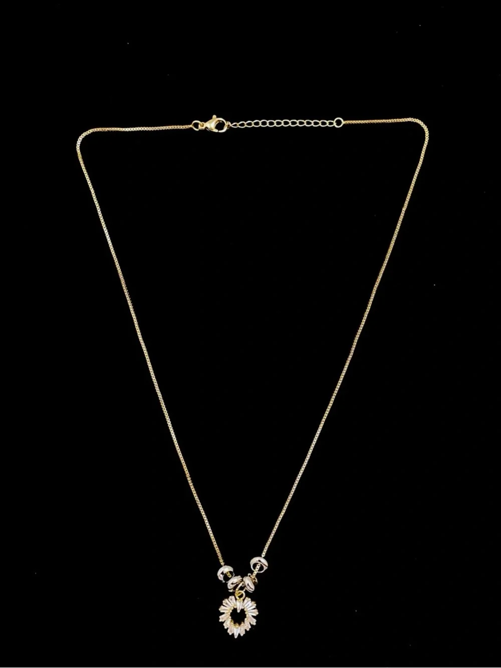 Gold-Tone Box Chain Necklace with Crystal Baguette Teardrop
